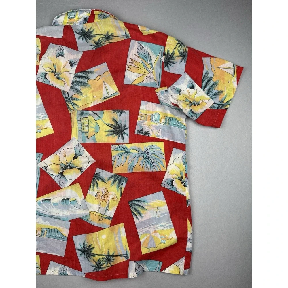 Vintage Oceanaire Hawaiian Shirt Mens Medium Floral Tropical Made in USA Red M